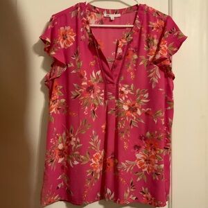 DR2 Vibrant Pink Floral Blouse